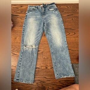 Ann Taylor LOFT High Waist Straight Crop Denim Jeans size 27 4 Distressed Light